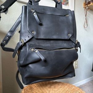 Minimalist Black Leather Backpack